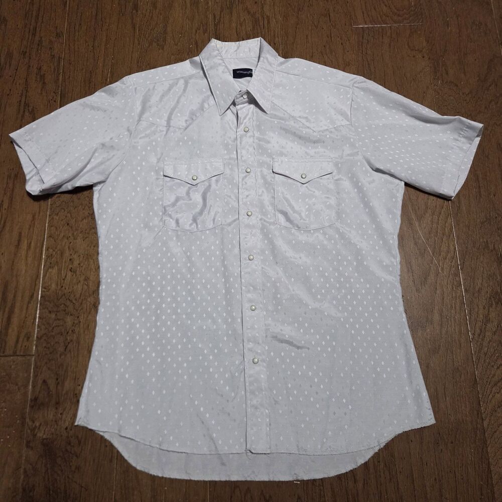 Vtg Wrangler 80s 90s Shirt Mens L Pearl Snap Western Rodeo Cowboy USA Thin